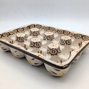 Temptations By Tara Egg Tray Old World Brown Ceramic 12 Egg Holder Dozen